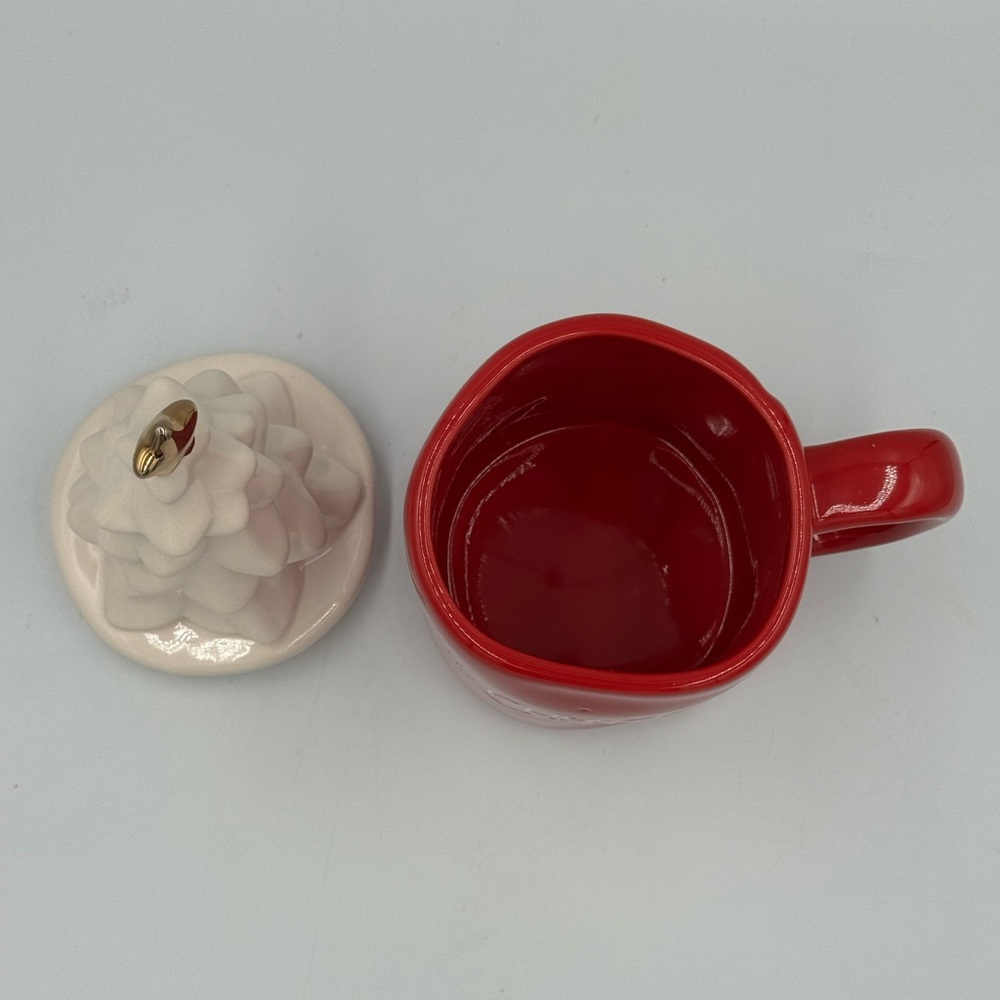 Rae Dunn Red Christmas Stoneware Mug with White Tree Topper - Picture 5 of 9